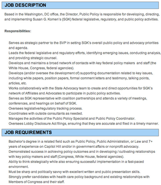 Illustration for article titled Komen Posts Job Listing for Position That Looks Suspiciously Like Karen Handel's